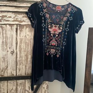 Johnny was velour top blue with embroidery size medium